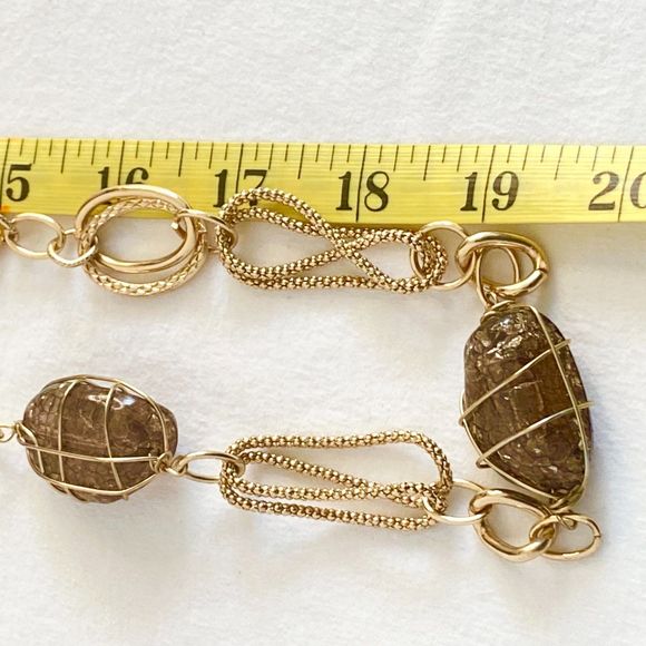 Mixed Chain Opera Length Necklace Wired Brown Lucite Stones - Picture 9 of 12